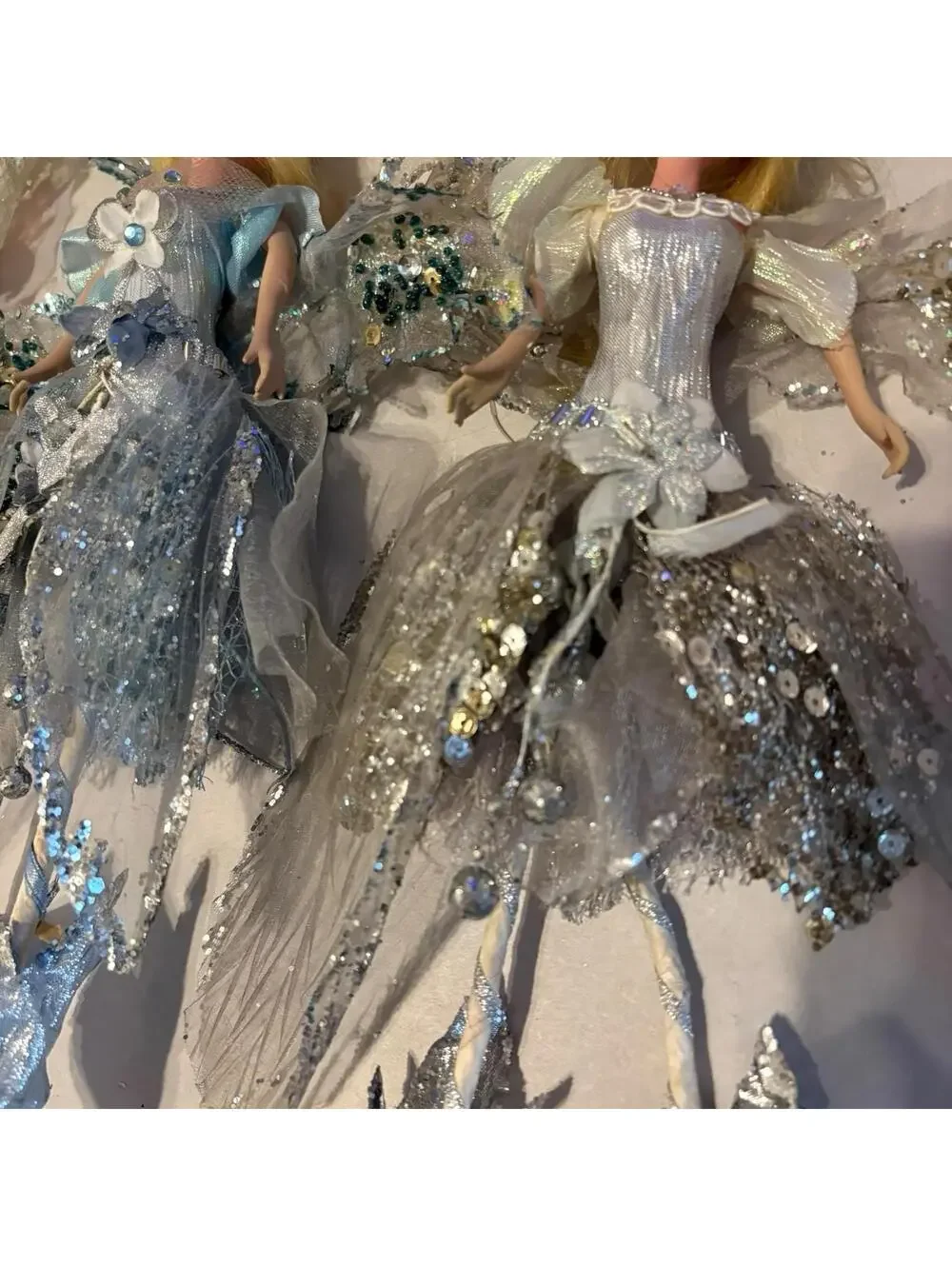 Set Of 3 Vintage Sparkling Fairies Glitter Wings Tulle Hanging Decor Ornaments